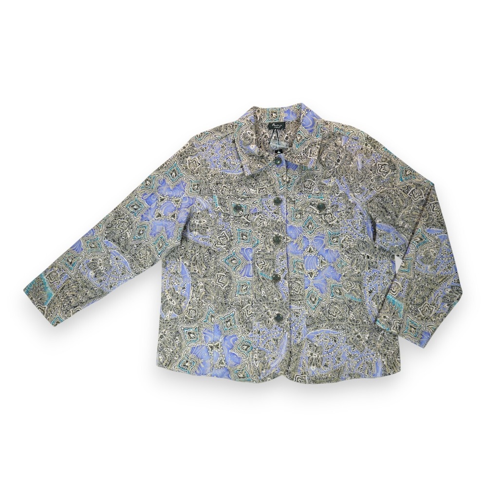 NWT Analogy Women's Jacket 1X All Over Embroidered Collared Button Down MSRP $78